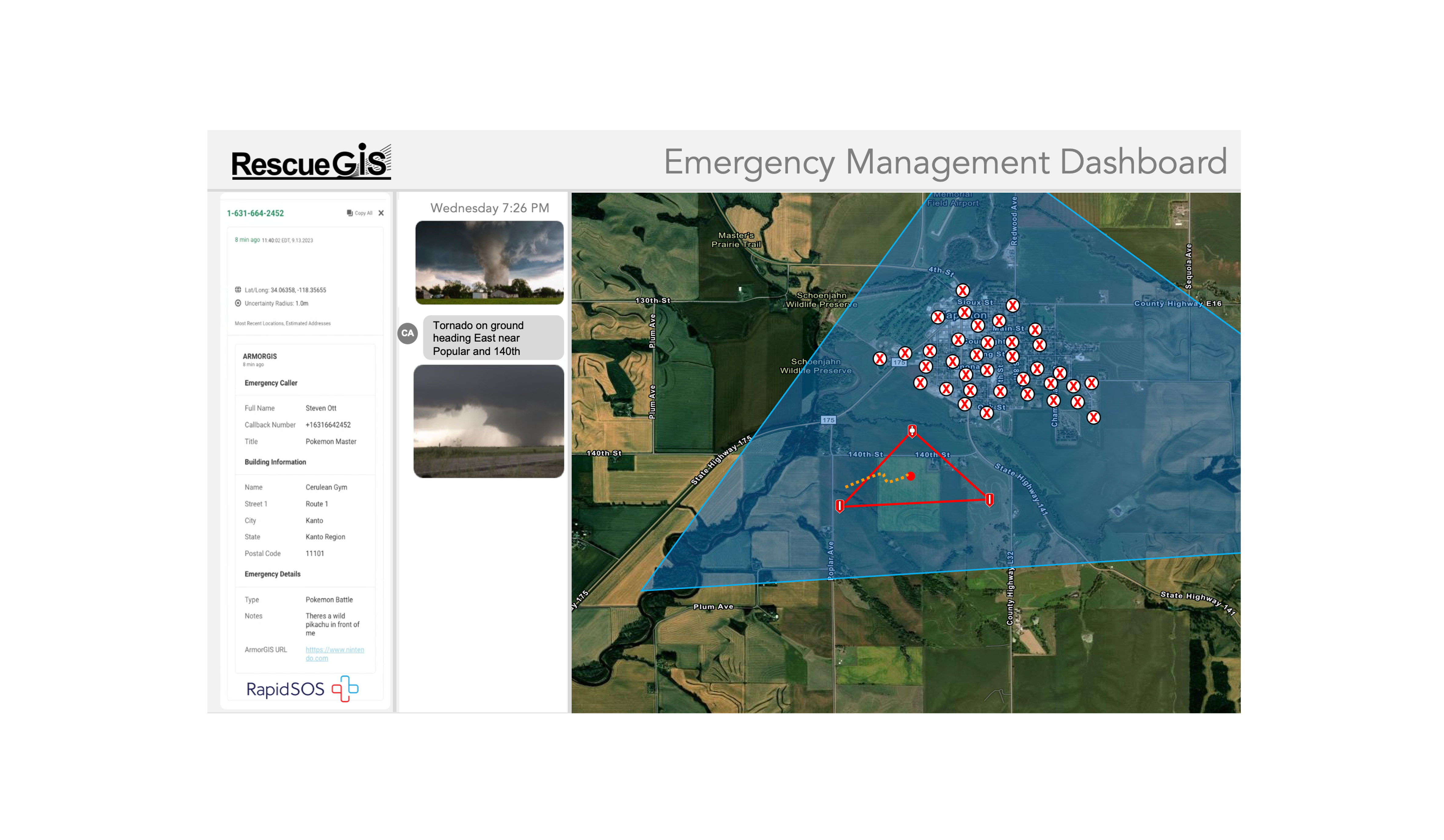 RescueGIS tornado location in Dashboard